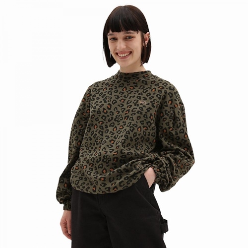Printed LS Boxy Mock Neck Top Grape Leaf