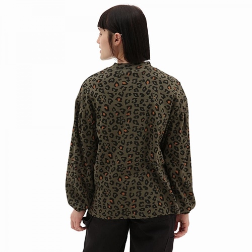 Printed LS Boxy Mock Neck Top Grape Leaf