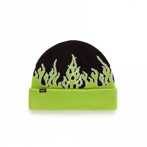 Flaming Vans Beanie Black Lime Green