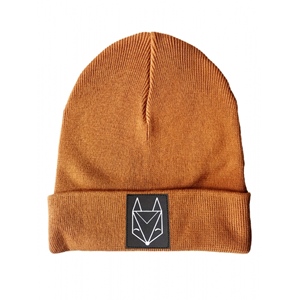 Rib Beanie Orange Schwarzer Patch