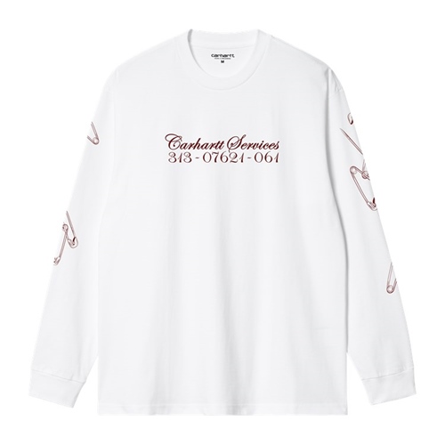 L/S Safety Pin T-Shirt White Bordeaux