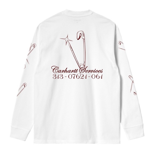 L/S Safety Pin T-Shirt White Bordeaux