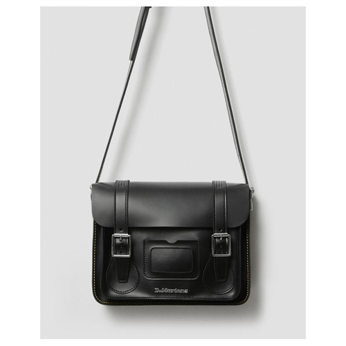 11" Leather Satchel Black Kiev Smooth