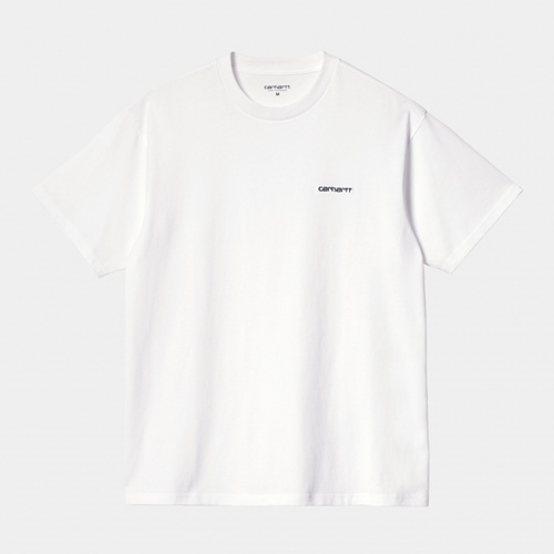 S/S Script Embroidery T-Shirt White Blk